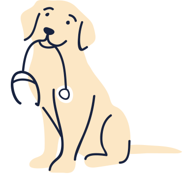 illustration of a dog holding stethoscope in mouth